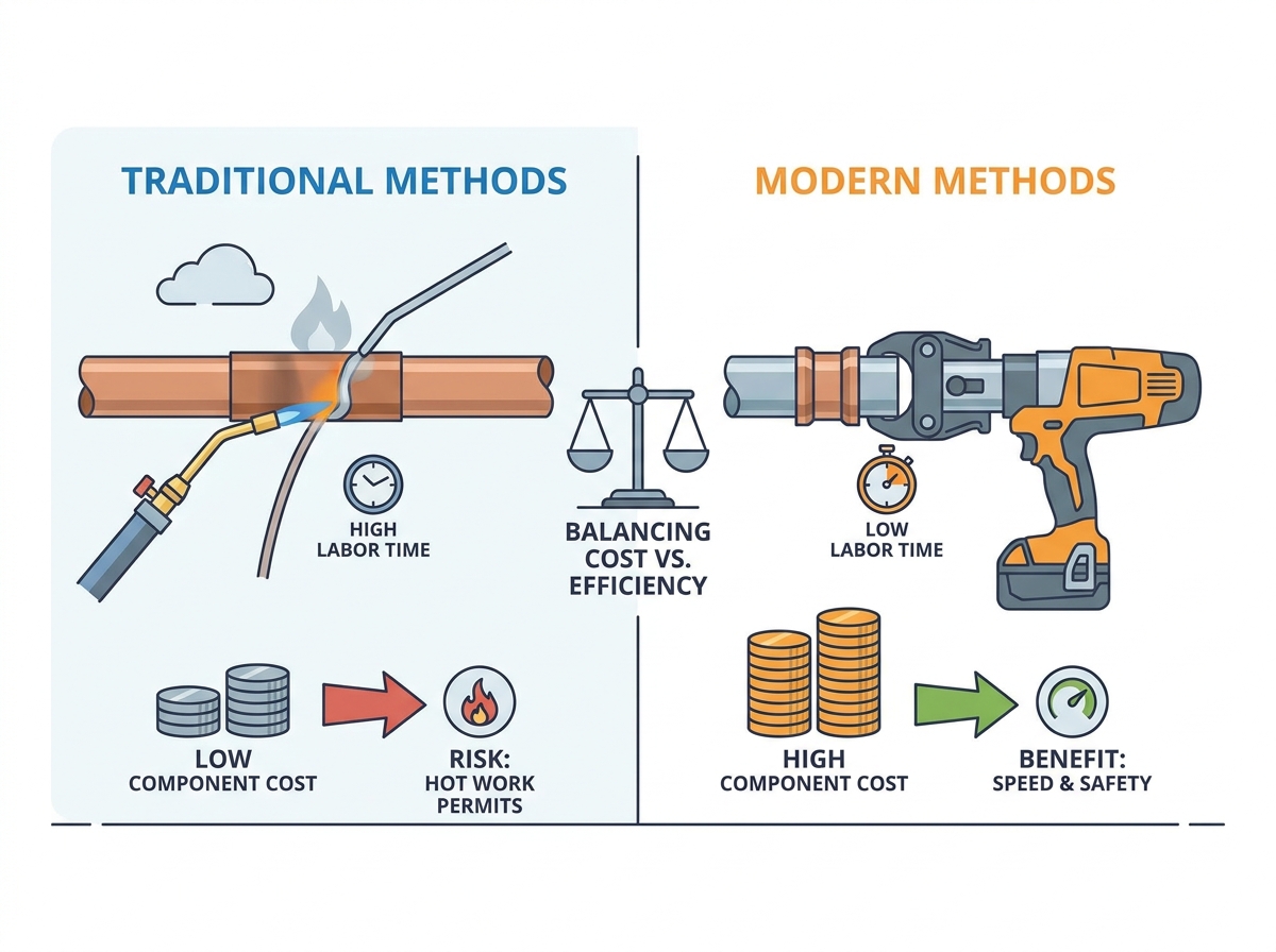Commercial plumbing pipe fittings installation and connection